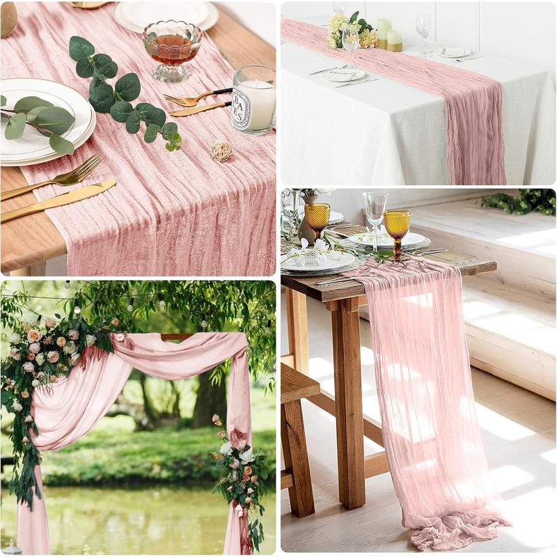 3 Piece 10Ft Cheesecloth Table Runner, Table Decor Romantic Wedding