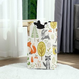 Bolaz Laundry Hamper Bucket Cute Woodland Animals Trees Mushrooms Berries Collapses Laundry Basket Washing Bin for Home Organizer Nursery Storage Baby Hamper Kids Room