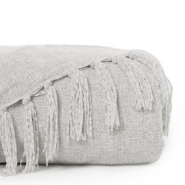 KASENTEX Large Soft Chenille Twin Size Throw Bed Blanket with Fringe Tassel,Lightweight 60x80in Knitted Decorative Throw Blankets,All Season Cozy Warm Boho Blanket for Bed Sofa Gift,Light Gray