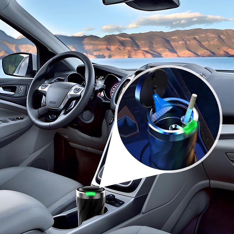 Car Ashtray with Lid, Portable Stainless Steel Ashtray Car with