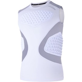 COOLOMG Mens Padded Compression Shirts Baseball Chest Rib Protector Football Rugby Softball Heart Sternum Guard Gray-White XL