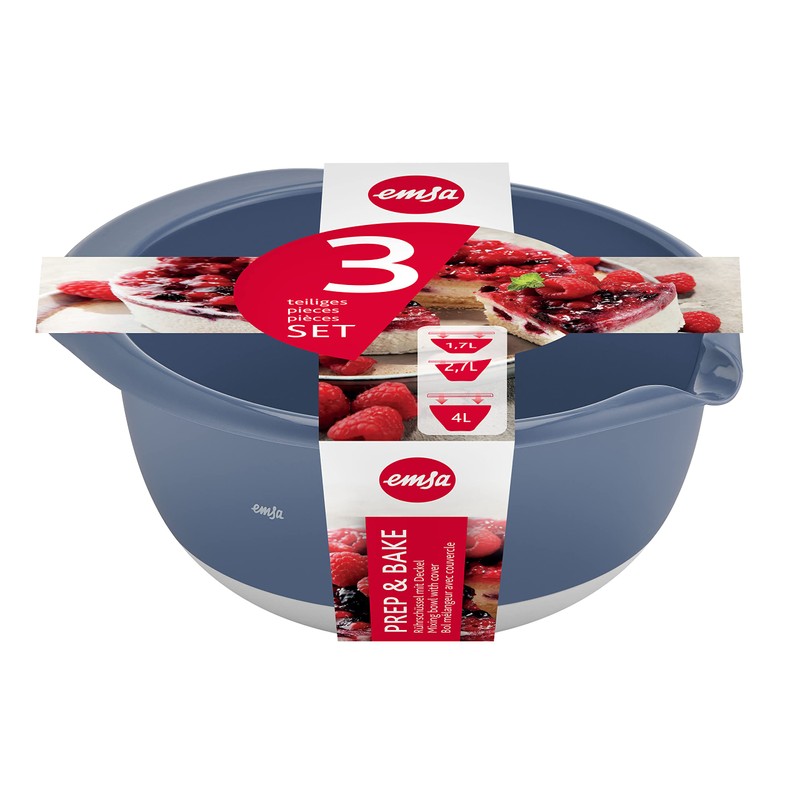 Emsa Prep&Bake 3-Piece Plastic Mixing Bowl Set, 1.4 + 2.8