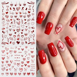 8 Sheets Valentines Day Nail Art Stickers Decals Laser Red Pink Love Heart 3D Glitter Self-Adhesive Valentine Pegatinas Uñas Nail Supplies Nail Art Manicure Design Decoration DIY Accessories