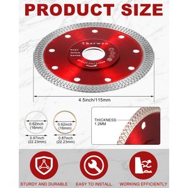 Therwen 20 PCS Diamond Saw Blade 4-1/2 inch Thin Tile Blade Bulk Diamond Cutting Wheel for Angle Grinder Smooth Cutting Porcelain Ceramic Tile Granite Marbles(Red)