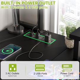 Besiost Small L Shaped Desk Gaming Desk with Power Outlets, 48" Reversible L Shaped LED Computer Desk with Monitor Stand & Storage Shelf, Corner Gamer Desk Home Office Desk with Storage Bag, Black