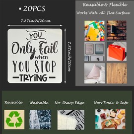 16 Pcs Inspirational Word Stencils, Quote Paint Stencils, Phrase Sayings templates, Craft Word Stencils for Painting on Wood Wall Canvas Fabrics Paper, Home Sign Stencils Reusable 7.87 x 7.87 Inches