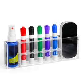 Slim Magnetic Dry Erase Marker Holder for Whiteboard, Space Saving Pen Organizer with Glass and Wall Mount Accessories for Fridge, Office, and School. Markers, Eraser, Cleaner Not Included (Clear)