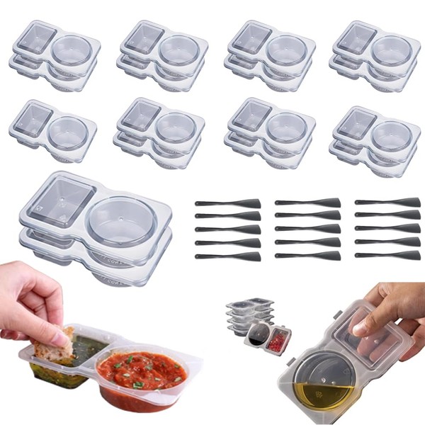 5Pcs Double Compartment Condiment Containers with Lids,Portable Reusable Sauce Container,
