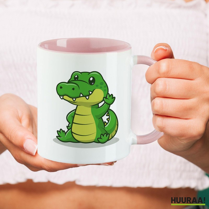 Huuraa Motivtasse Krokodil Comic Geschenk 330ml Rosa Krokodil Souvenir