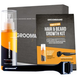 Groomarang 'Power of Man' Hair and Beard Growth Kit – 3-in-1 Hair Loss Prevention & Beard Growth System | 100ml Hair Loss Lotion + 0.5mm Titanium Derma Roller | Stimulates Hair & Beard Growth