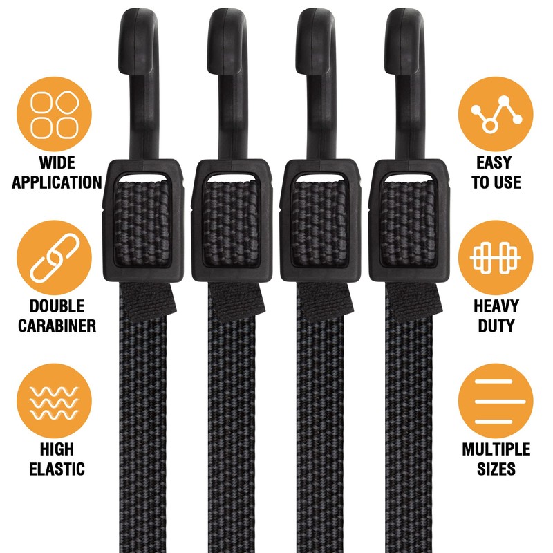 Bungee Cords, Flat Adjustable Bungee Cords with Hooks Heavy Duty