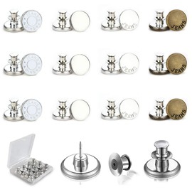 Botones para jeans, 12 juegos de botones de metal de reemplazo para jeans, 4 estilos, pasadores de ajuste perfecto, botones instantáneos, sin coser, sin herramientas