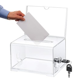 Acrylic Donation Box, Lockable, Ballot Box, Transparent with Key Lock, Money Box, Transparent, Storage Box, with Sticker, for Votes, Contests, Business Cards
