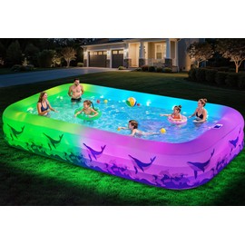 Large Inflatable Pool with Light, 12TF x 6.5TF Inflatable Swimming Pool for Kids Adults, Solar Powered Blow Up Pool Oversized Thickened Family Kiddie Pool for Backyard Outdoor