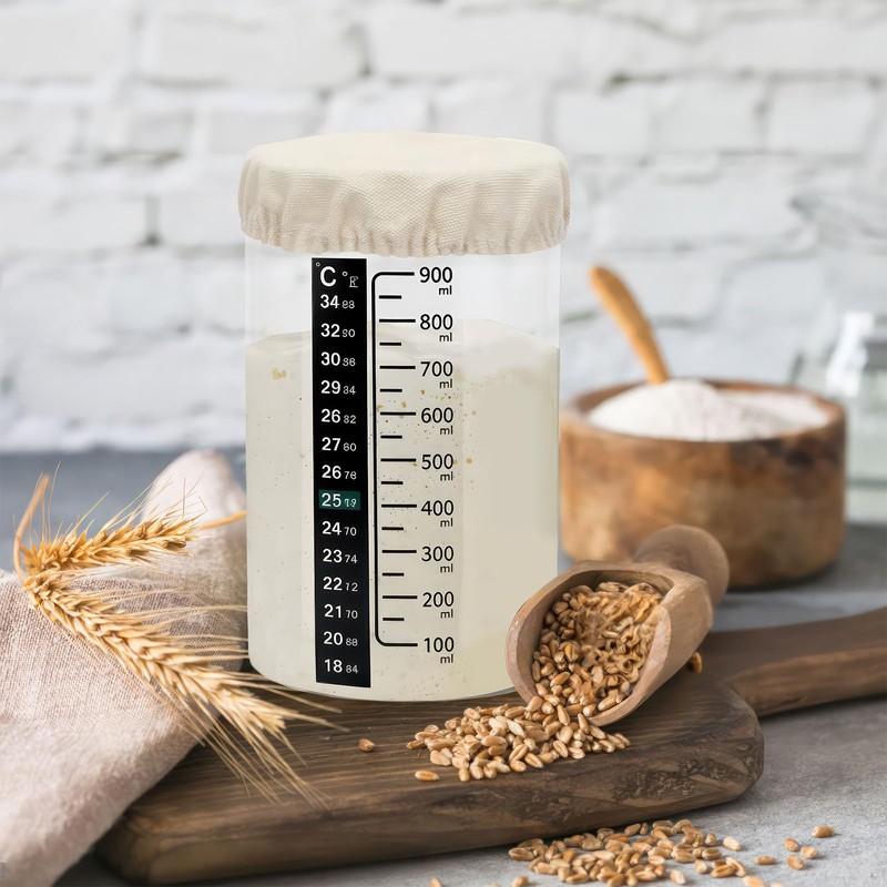 Jasfyee Sourdough Starter Set - 1L Fermentation Jar with Wooden