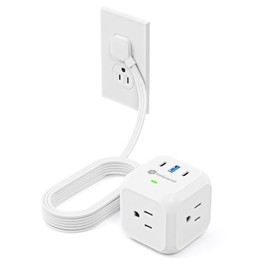 Power Strip Cube with USB Ports, 900 Joules Surge Protection, 10 ft Flat Plug Extension Cord, 3 AC Outlet 3 USB Ports(2 USB C), Desk Charging Station for Home Office Travel, White