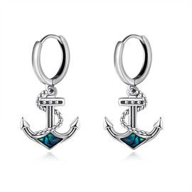 Anchor Earrings 925 Sterling Silver Anchor Earring Abalone Shell Earrings Nautical Compass Jewellery Gifts for Women Girls, Silver, No Gemstone
