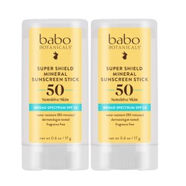Babo Botanicals Super Shield SPF 50 Stick Sunscreen - 70% Organic Ingredients - Natural Zinc Oxide - For all ages - NSF & MADE SAFE Certified - EWG Verified - Water Resistant - Fragrance-Free - 2-Pack