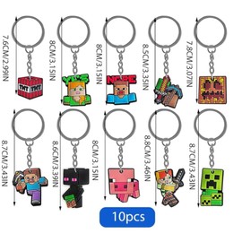 Bessy shop Worlds Keyrings,10 Pcs Keychains Party Bag Kids Keyrings Birthday Game Party Supplies Keyrings for Boys Kids Adult Girls for Video Game Fans Cute Cartoon Keyrings