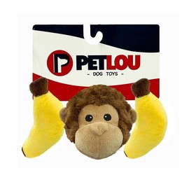 Pet Lou EZ Squeaky Squeaky Ball Triple Pack, Monkey and Banana, 4-inches Length, Brown and Yellow, Plush, Pet Toys and Supplies