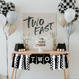 black and white race car highchair banner-Two