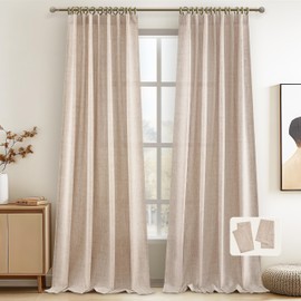 Floor to Ceiling Track Linen Curtains Room Dividers with Ceiling Track 120 Inches Long, Farmhouse Oatmeal Burlap Pleated Light Filtering Sheer Curtains 2 Panels Set Large Window Drapes Privacy