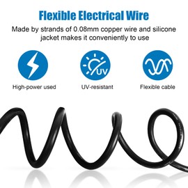 8 Gauge Silicone Wire (2 PCS) 30 FT Red + 30 FT Black Tinned Copper Core, Flexible 8 AWG High Temp Wire for Battery, Automotive, Solar, RC Car, Drones etc.