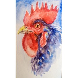 Colorful rooster chicken bird art,Watercolor painting signed,nature lover gift