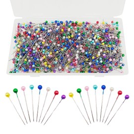 TSHAOUN 1000 Pieces Glass Head Pins, 38 mm Long Pearl Head Pins, Sewing Pins, Colored Dressmaking Pins, Dress Pins, Dress Making Pins, for Dressmaking, Quilting, Fabric, Jewellery, Crafts (Multi)