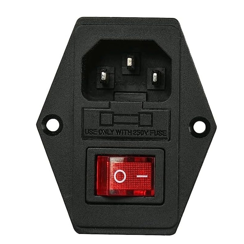 IEC Built-in Socket C14 with Red Switch 4-Pin Switch, 6