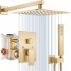 BWE Brushed Gold Shower Faucet System 12" Rain Combo Head
