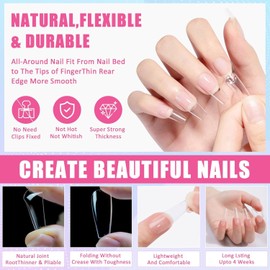 NCKIHRKK Nail Tips and Glue Gel Kit, 504 Stück Acryl Nageltips, 12 Größen Künstliche Nägel Nageltips für Gelnägel, Ballerina Tips für Nägel mit Mini Nagellampe, Nagelfeile, Nagelknipser