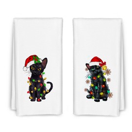 CIOJUNE Black Cat Christmas Kitchen Towels Set of 2, Black Cat Decor Christmas Hand Towels for Bathroom, Cat Gifts for Cat Lovers, Black Cat Gifts, Christmas Dish Towels for Kitchen, 16x24 Inches