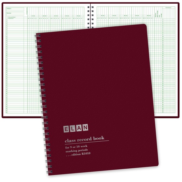 Elan Publishing Company Class Record Book for 9-10 Weeks. 50 Names R1010 (Maroon)