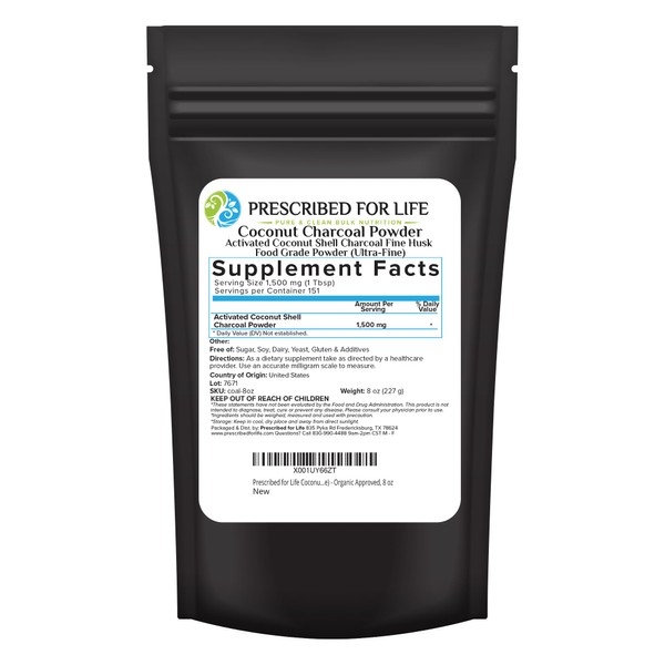Prescribed For Life Activated Charcoal Powder, Coconut Shell Charcoal Ultra