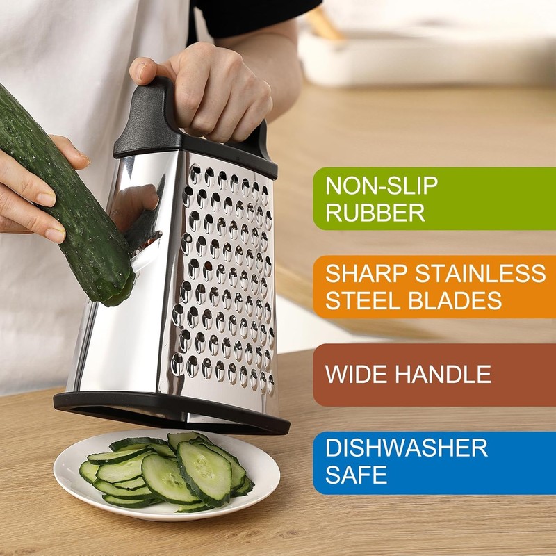 Professional Cheese Grater - Stainless Steel, 4 Sides - Ideal