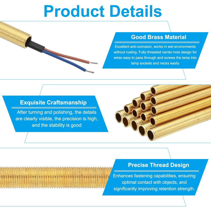 PATIKIL 5pcs M10 Thin Threaded Lamp Pipe 20mm Threaded Hollow