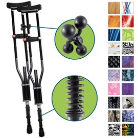 York Nordic - Spring Cushion Crutches Perfect for Sports Injuries and Travel - Heights 4'7" to 6'6" - Adjust Down to 22" for Travel - Black