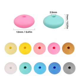 100PCS Silicone Beads, 12mm Silicone Lentil Shaped Abacus Beads Bulk Assorted Rubber Silicone Saucer Loose Spacer Beads for Keychain Lanyards Bracelet Necklace Jewelry Making DIY Craft