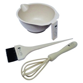 Kumi Wheat Eco-Friendly Oatmeal 3 Piece Tint/hair dye Set - Non-Slip Bowl, Large Brush & Whisk, this hair dye bowl and brush kit is ideal for professional or home use. Ideal home hair dye kit.