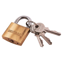 Amtech T1000C 32mm Solid Brass Padlock, Small Padlock with Keys for Luggage, Lockers, Toolboxes, Cupboards or Sports Bags