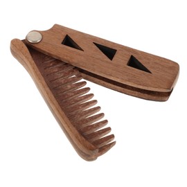 Beavorty Wooden Folding Beard Comb with Wide Teeth Engraved Sandalwood Mustache Comb for Gentle Grooming Includes Pu Protective Case for Travel Convenience