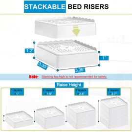 EGTTGIN Bed Risers 1 inch, 2 inch, 3 inch, 4 inch Heavy Duty, Adjustable Furniture Riser for Table Desk Couch Sofa Chair Recliner Leg Frame Dorm, Stackable Bed Raisers Blocks (White 4 Pack, 1 inch)