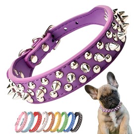 Purple Spike Dog Collar, Mushrooms Rivet Spiked Dog Collar Anti-Bite Studded Protective Pet Neck Faux Leather Female Puppy Collars for XXS XS Small Medium Large Girl Dogs Goat, L