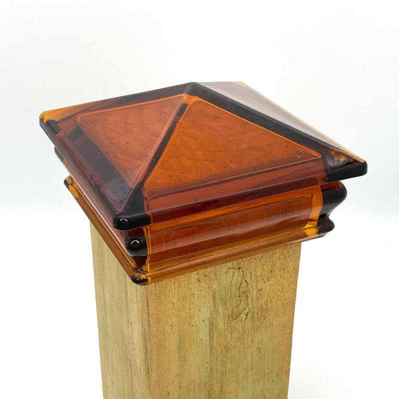 Woodway Glass Pyramid Post Cap, fits 3.5" Post, Amber, 1PC