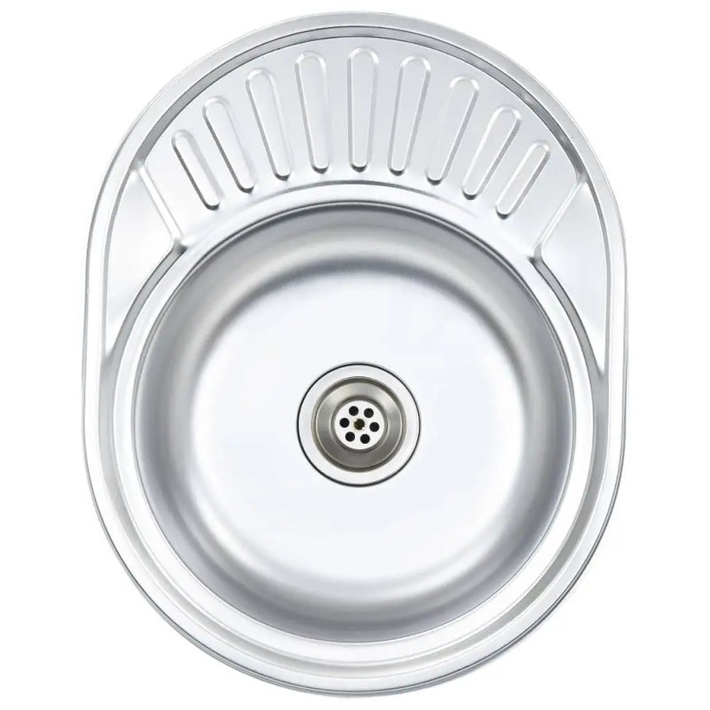 Oval Stainless Steel Kitchen Sink Single Bowl Drop-In Polished Surface