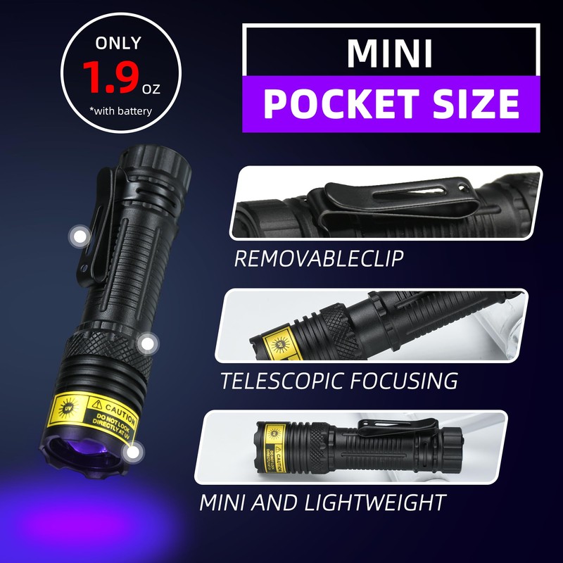 DARKBEAM UV Flashlight 395nm Black Light, Mini but Powerful Blacklight