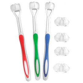 Cepillo de Dientes de Tres Lados con 4 Cabezales reemplazables, Juego de Cepillo de Dientes de cerdas Suaves para el Cuidado sensorial de Las encías de los niños con Autismo (Rojo, Verde, Azul)