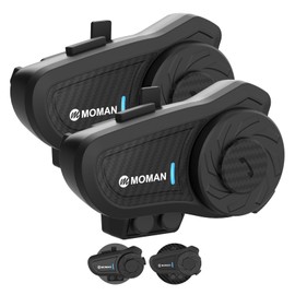 Moman Motorcycle Intercom, H2 Pro【2 Pack Carbon】 Helmet Headset Wireless Communication System to 1000M with DSP&CVC Noise Cancellation IP65 Waterproof FM, Motorcycle-Intercom-Headset-Helmet-Motobike