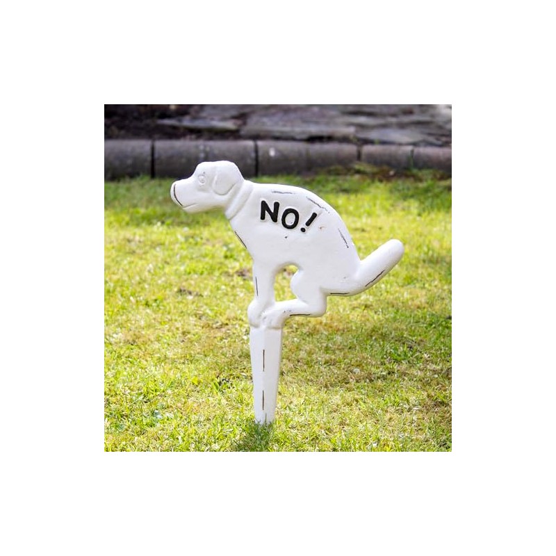 White Cast Iron No Fouling Dog Poo Sign Garden Lawn